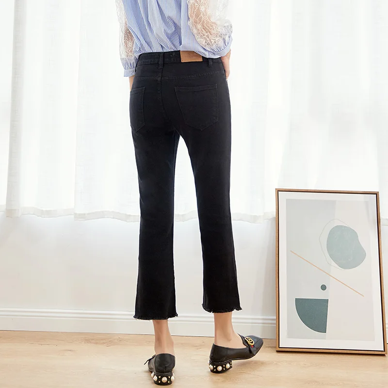 LEIJIJEANS 2019 plus size For Mom jeans Mid Waist Ankle length Cotton Flare stretchy Pant Black bootcut women capris jeans 6254