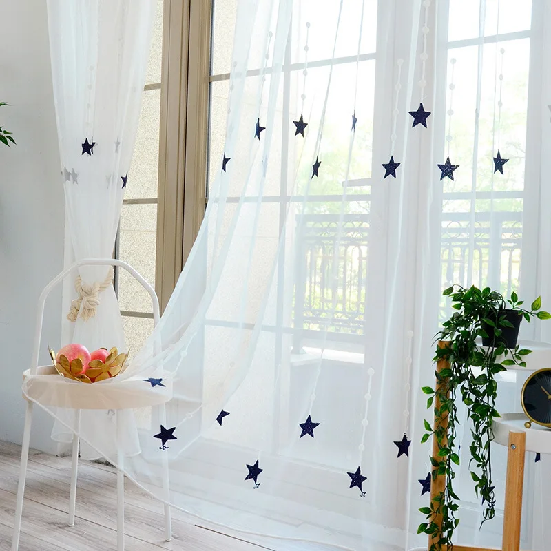 

Mediterranean Cartoon Starlet embroidered Tulle screening balcony partition finished product customized processing curtain