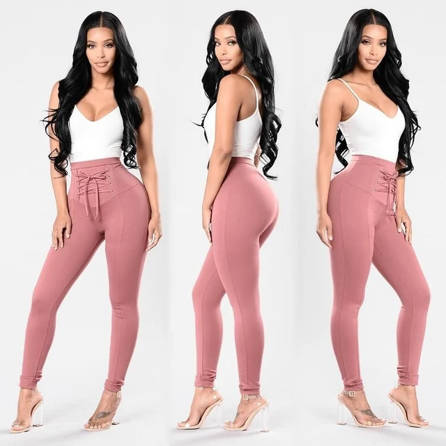 4 Colors Fashion Slim Women New Popular Pants High Elastic Waist Belt Slacks 1
