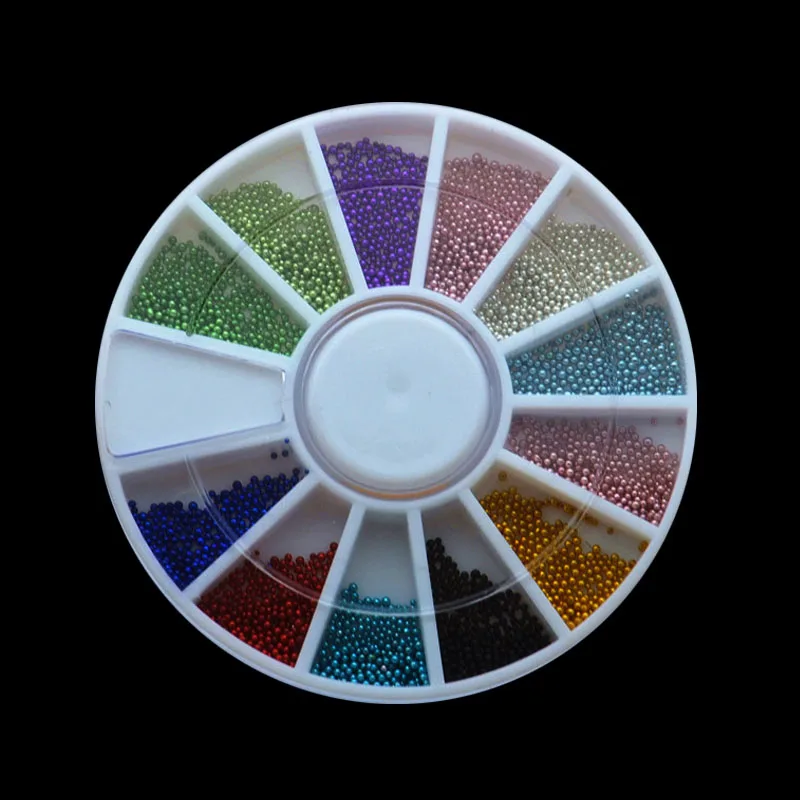 

DIY Wheel Nail Art Tips Decorations Tiny Circle Beads Crystal Caviar Rhinestones Phone Manicure Tools Jewerly 12 Colors 3D Metal
