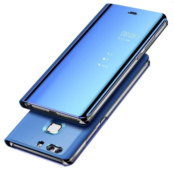 Умный зеркальный чехол для телефона huawei P30 P20 Pro P10 lite P9 Plus, откидная крышка для huawei mate 20 10 lite 9 pro 8, кожаный чехол - Цвет: blue