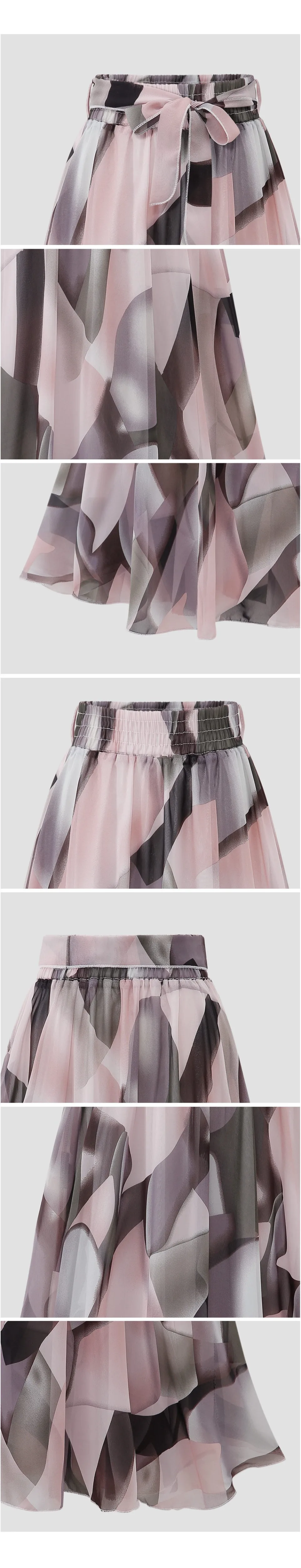 Новое поступление, плиссированная шифоновая юбка в богемном стиле для женщин, лето, эластичная талия, модная пляжная юбка миди с принтом, Femm Saia