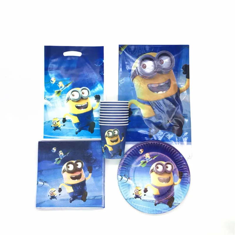 

Minions Theme 81Pcs/Lot Girl Birthday Party Cup Plate Straw Candy Gift Bag Wedding Family Party Tableware Set Decoration Supply