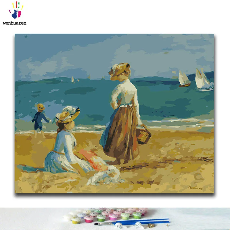 

DIY Coloring paint by numbers Woman on the beach paintings by numbers with kits 40x50 framed