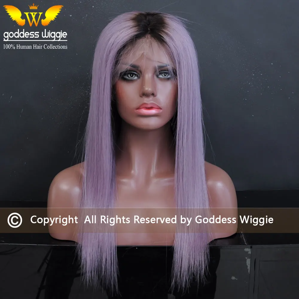 7A 130 Density Gray Purple Human Hair Colorful Full Lace Human Hair Wigs For Black Women