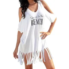 Summer Sexy Beach Dress Tassels Pareo Beachwear Loose Large V-neck Beach Smock New Fashion Mini Dress Sun Protection Smock Dress tie neck smock gingham dress