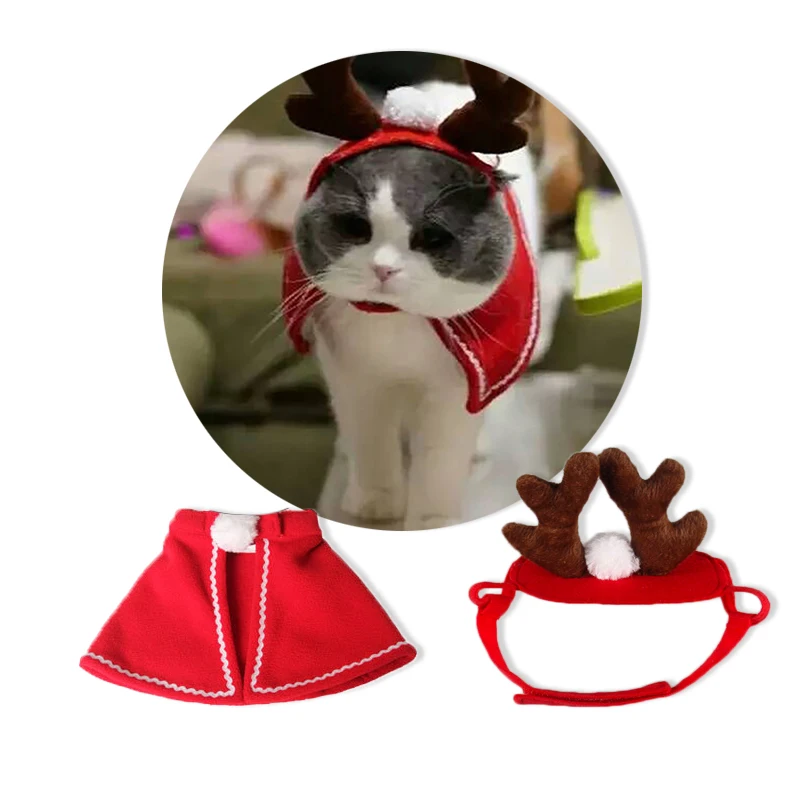 Idyllife кота костюм, рождественский подарок Санты для домашних животных оленей головные уборы для кошек костюм для щенка плащ Одежда для кошек котенок Buckhorn