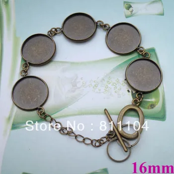 

16mm Antique Bronze tone Plated Blank Bracelet Settings Round Bezel Chain Cabochons Bangle Bracelet Bases Cameo Crafts Findings