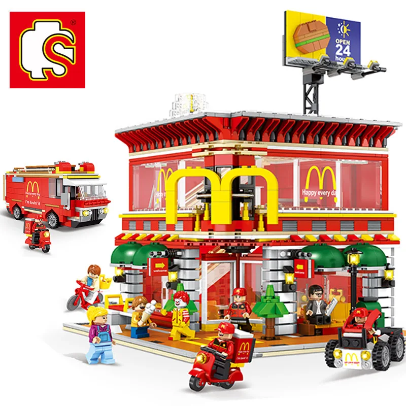 

SEMBO Street View 4 In 1 Mini LED McDonaldss Restaurant House Building Blocks Model Toys For Children