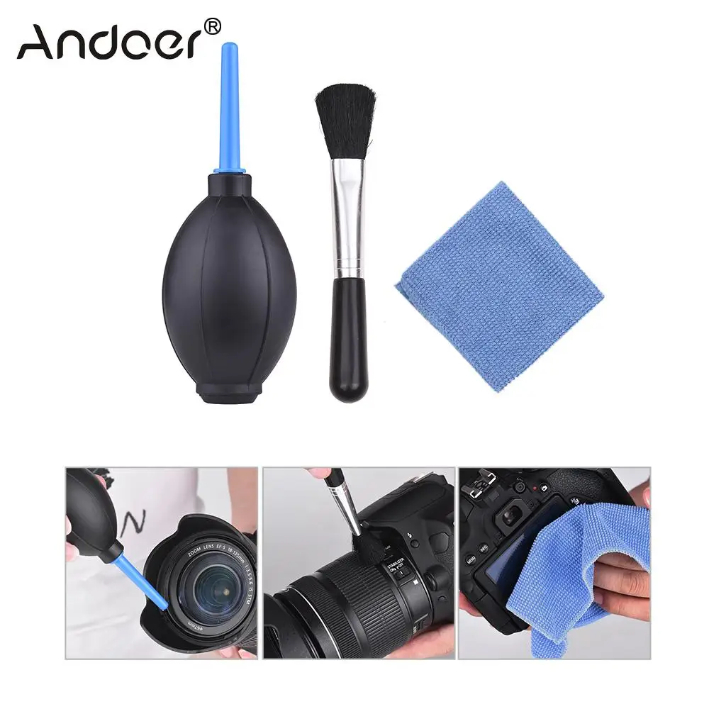 

3 in 1 Dust Cleaner Camera Cleaning Lens Brush Cleaning Cloth Air Blower for Gopro Canon Nikon Sony DSLR ILDC Camera and Lens
