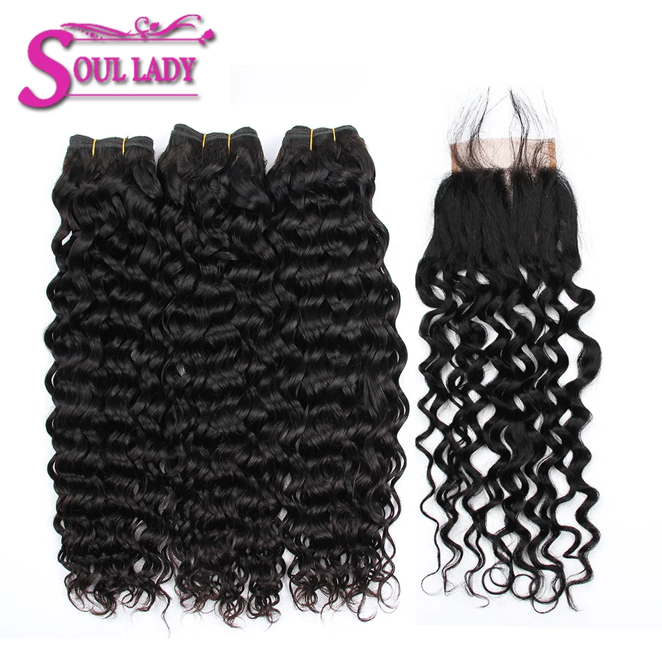 

Soul Lady Water Wave Bundles With Closure 3 Bundles Human Hair With Closure Remy Brazilian Hair Water Wave Bundles With Closure