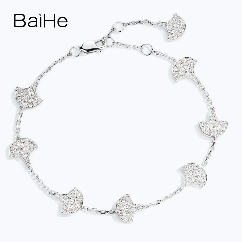 

BAIHE Solid 18K White Gold 1.33ct H/SI Natural Diamond Leaf Bracelet Women Engagement Gift Fine Jewelry Making pulseras mujer