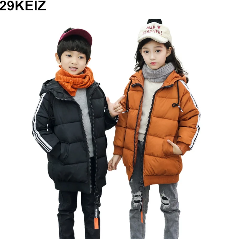 

2018 Children Winter Jacket Striped Hooded Girls Winter Coat Red Zipper Long Sleeve 5 6 7 8 9 Years Kids Warm Outerwear & Coats