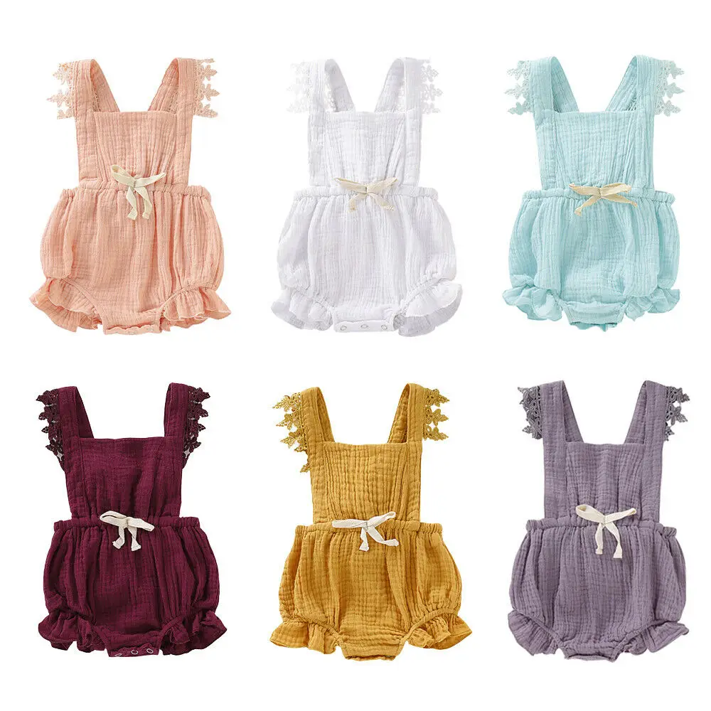

New 6Colors Summer Toddler Baby Girl Sleeveless Clothes Lace Solid Bodysuits Cotton Outfit Sunsuit
