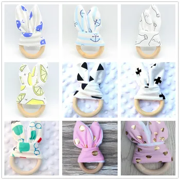 

Hot Sale Baby Teether Teething Ring Natural Wood Circle With Fabric Wooden Teether Training Sensory Toys