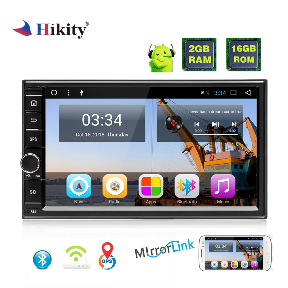

Hikity 2 din Car Radio Android GPS Car Multimedia MP5 Player 7" Touch Screen IOS/Android Mirror Link Car Stereo Support Camera