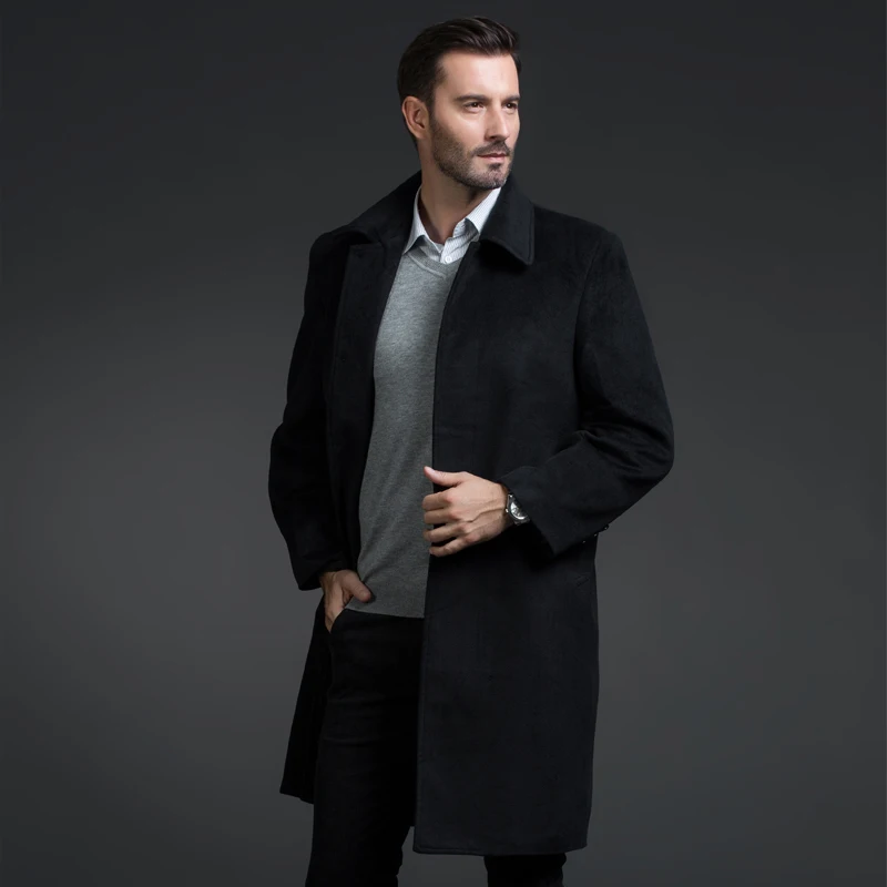 Noir D'affaires Tranchée 2016 De Laine Épaississement Hiver 2016 Hommes Tranchée Manteau De Laine De Mode Long Mens