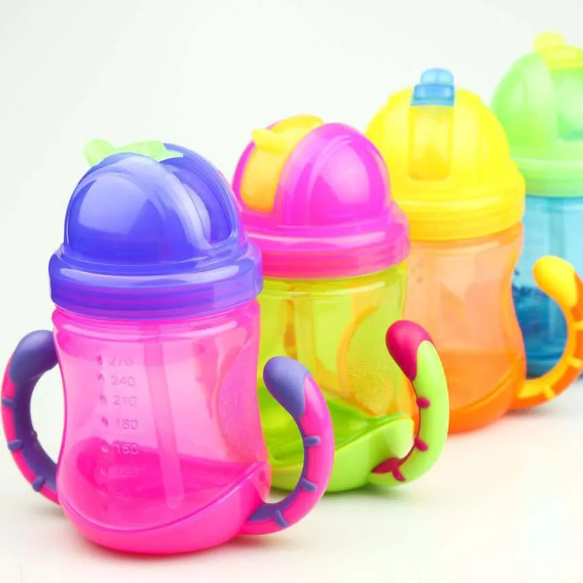 270ml New Double Handle Baby Bottle Straw Straw Type Bottle Baby Kids