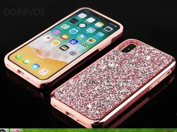 

Glitter rhinestone Plating Rubber soft 2 in 1 Case For iPhone X 6 6S 7 8 Plus Cute Pretty Bling Back Cover case 100pcs