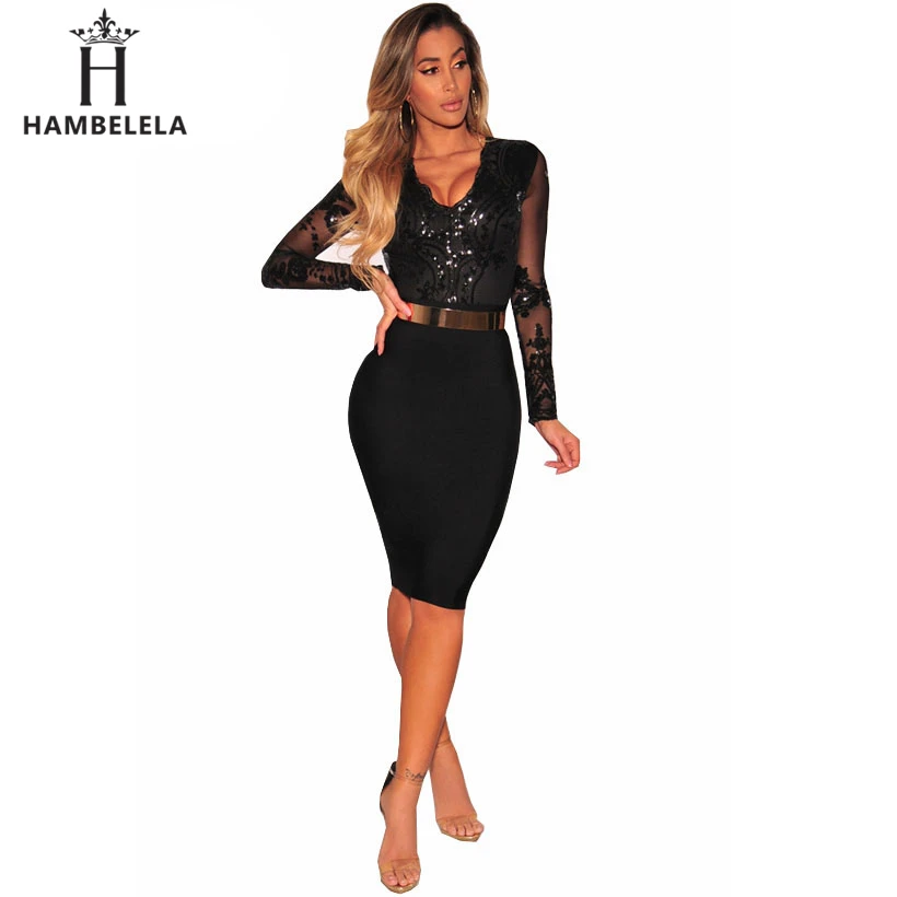 HAMBELELA Long Sleeve Bodysuit Women Gold Sequin Deep V-Neck Skinny Bodycon Jumpsuit Womens Overalls Combinaison Short Femme (3)