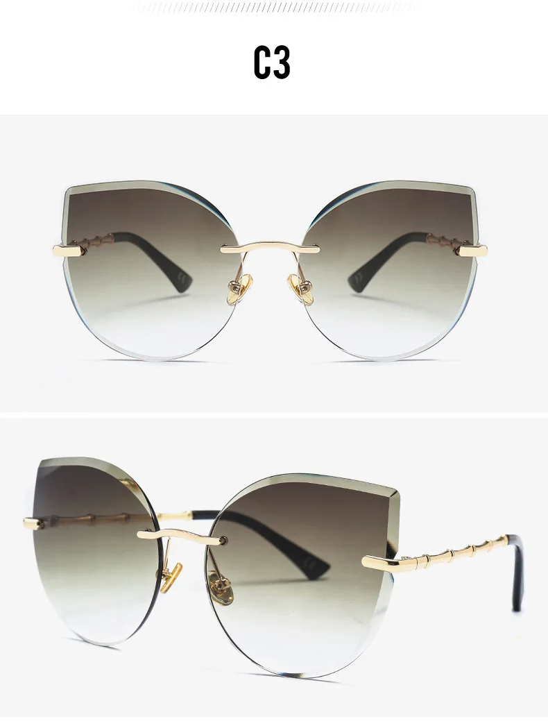 Роскошные без оправы Солнцезащитные очки «кошачий глаз» Для женщин Италия Брендовая Дизайнерская обувь градиентные солнцезащитные очки для женщин негабаритных оттенков прозрачные очки