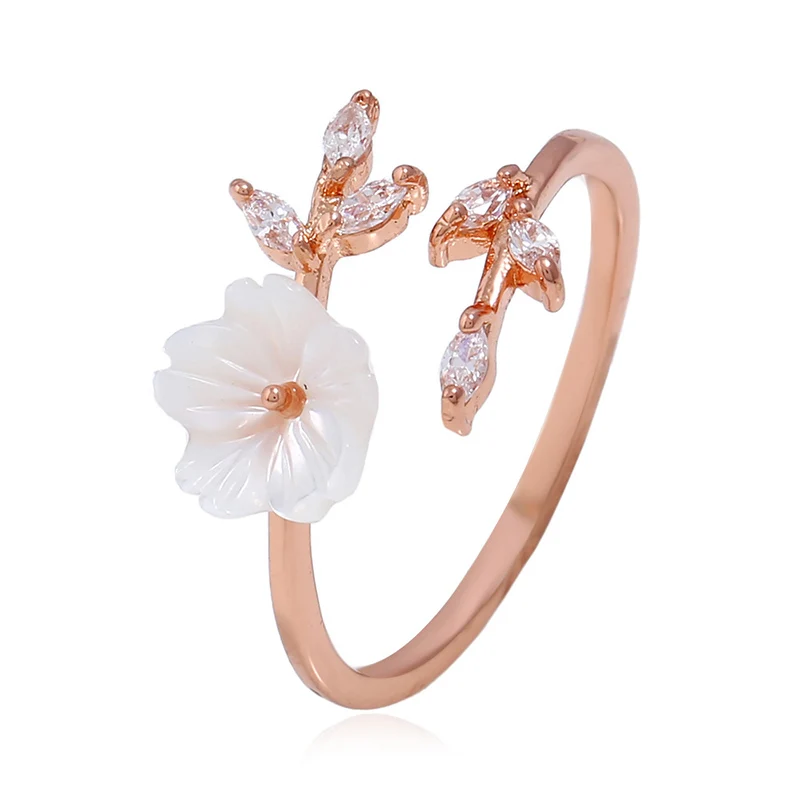 Красивое изящное корейское цветочное кольцо-розовое золотое/винтажное перьевое серебряное регулируемое Кристальное открытое цветочное кольцо-пары женщины - Цвет основного камня: Rose Golden
