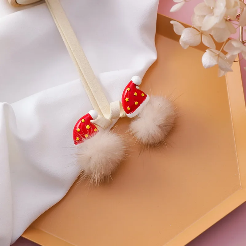 Модные корейские милые Красная рождественская шляпа норки волос мяч серьги сладкий милые серьги-гвоздики подарочные украшения для ушей Pendientes XE1240