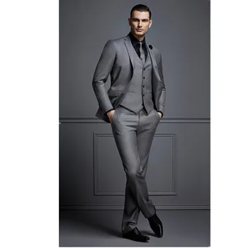 

Gray Men Suit 2019 Wedding Suits For Men Peak Lapel 3 Pieces Slim Fit Suits Bridegroom Tuxedo Formal Dinner Prom Best Man Suit