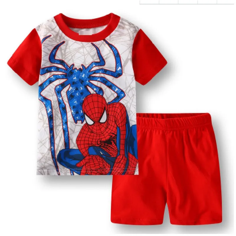 16 Kids Boys Girls Pajamas Cartoon Spider-Man Set Baby Sleepwear Cotton Superhero Costumes Shorts + Short Sleeve Tees Baby Clothing