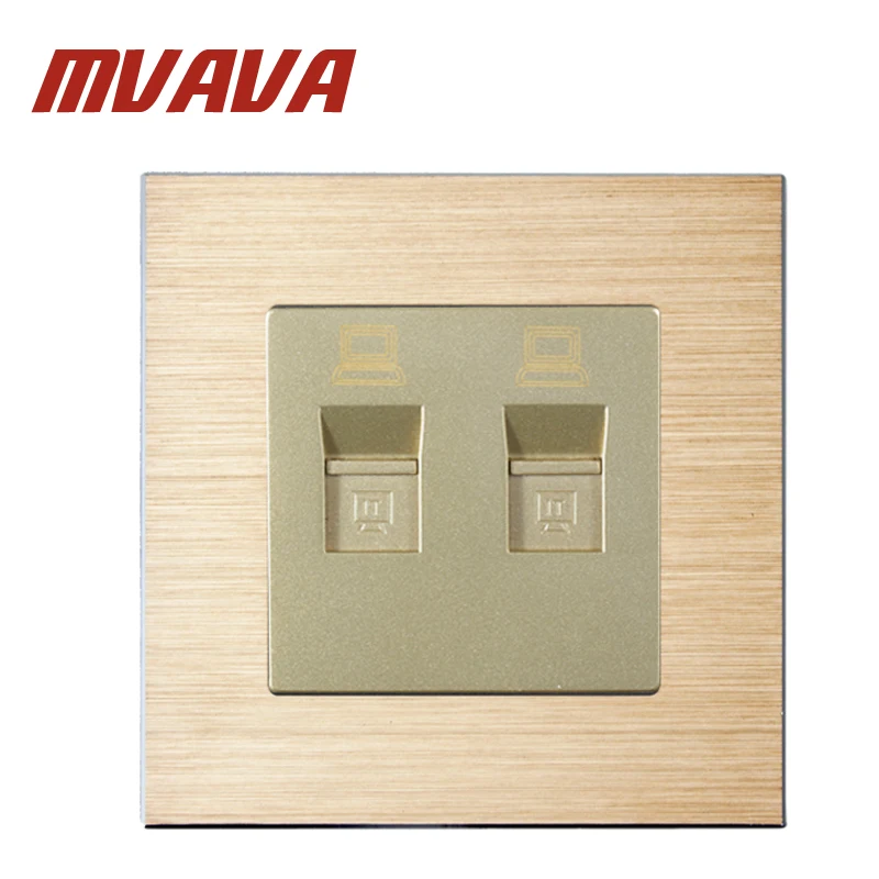 MVAVA Satin Aluminium Panel Computer Wall Power Socket Double Lan Net Sockets