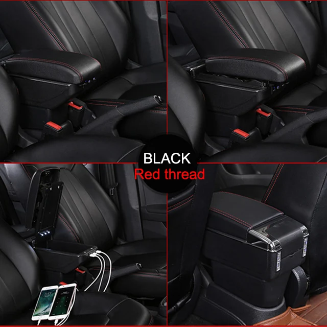 Black red line Подлокотник коробка для Citroen C4 2008-2011 usb зарядка светодиодный светильник автомобильный подлокотник вращающийся центральный консольный ящик для хранения - Название цвета: Black red line