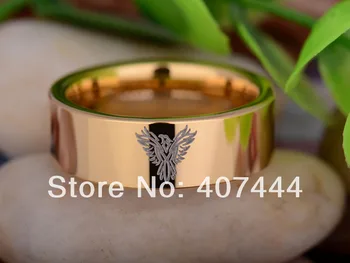 

YGK JEWELRY 8MM Shiny New Golden Pipe Phoenix Design Men's Tungsten Carbide Wedding Ring