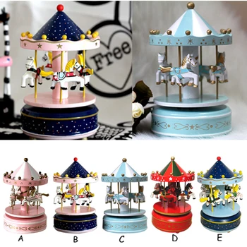 

Classic Wood Carousel Horses Rotating Music Musical Box Castle in the Sky Melody Home Decoration Children Birthday Festival Gift