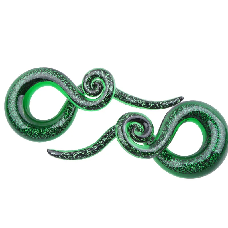 Одна пара зеленого фосфора пирекс стеклянная спираль для уха конусная линейка удлинитель растянутый пирсинг стеклянный калибр, Ювелирное Украшение для тела