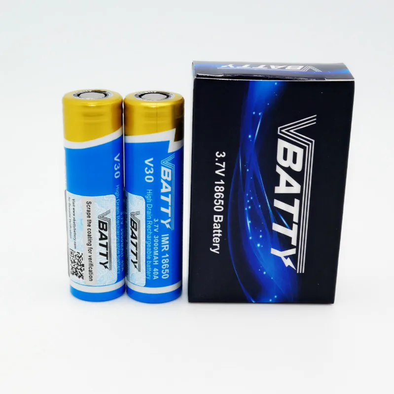 

Vbatty IMR V30 18650 3000mah 40A 3.7V high drain battery with flat top PK LG 18650 HG2 3000mah 20A 3.7V rechargeable batte(1 pc)