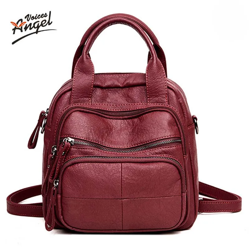 

2018 Women Multifunction Backpack Leather Women Shoulder Bags Large Capacity Backbag Female Zipper School Bag Travel Bag Mochila