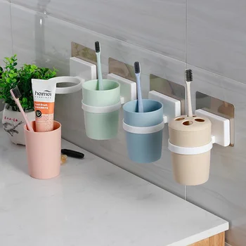 

Creative punch-free toothbrush holder brush cup wall hanging toothpaste storage rack soap dispenser bottle bathroom accessories