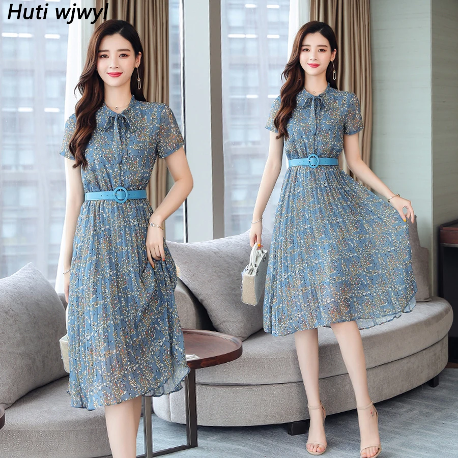 blue chiffon midi dress