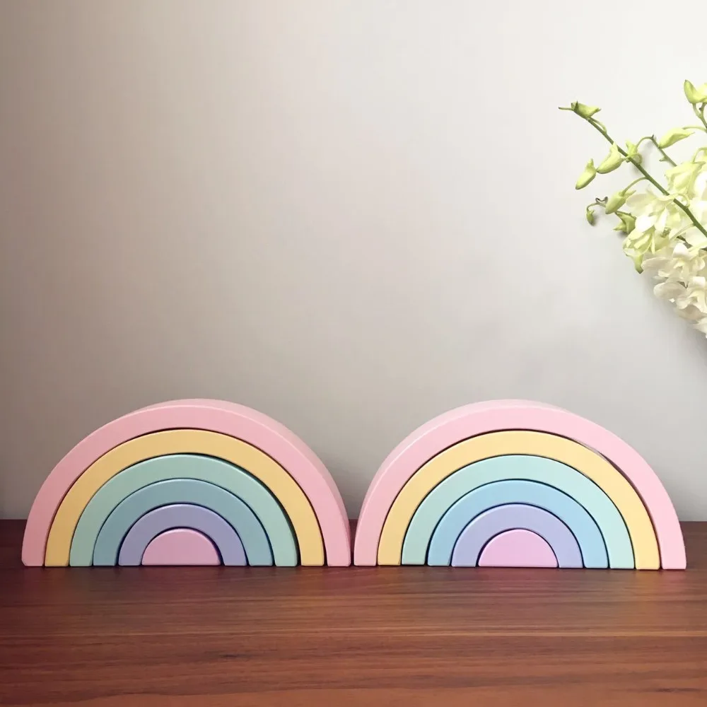 

Educational Toy Building Blocks, Wooden Rainbow for Learning, Puzzle Toy Geometry Bricks (Rainbow) One Set(6Pcs)