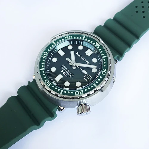 San Martin Tuna SBBN015 модные автоматические часы NH35 нержавеющая сталь дайвинг часы 300 м водонепроницаемые светящиеся ободки - Цвет: Зеленый
