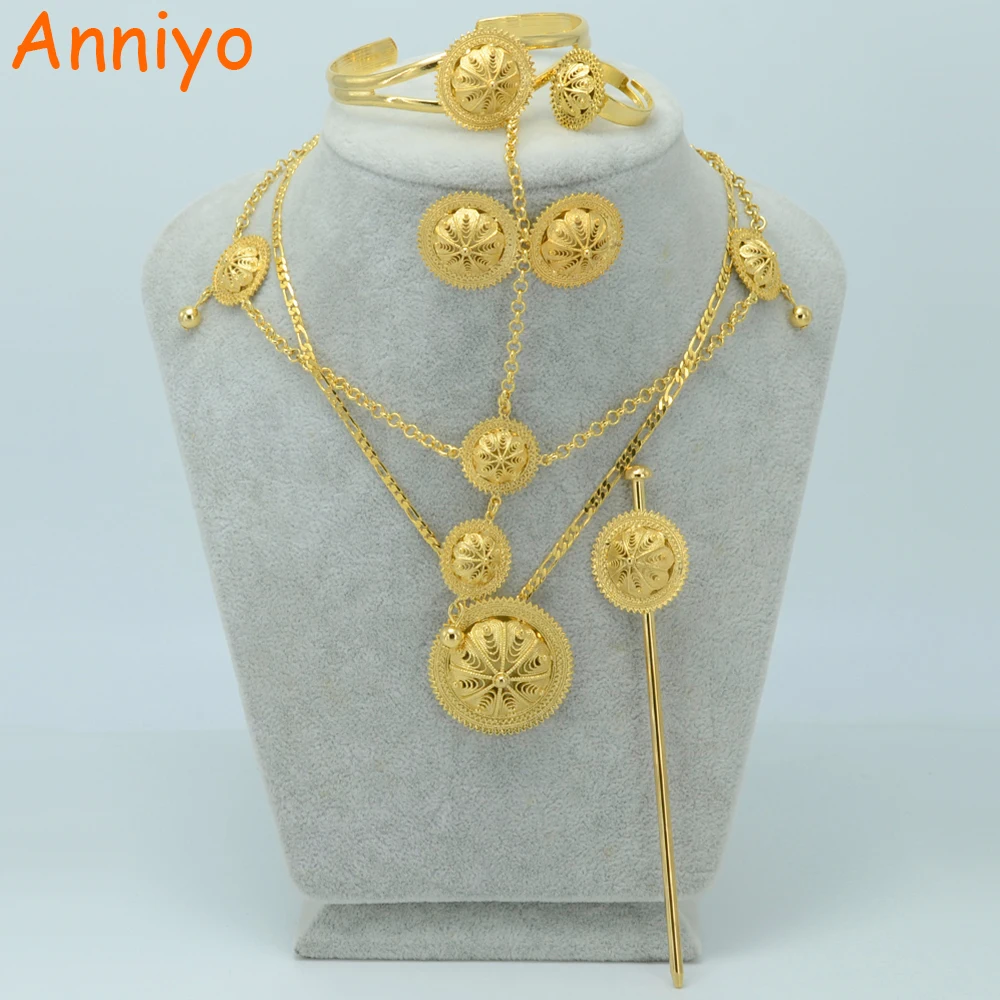 

Anniyo Habesha set Jewelry Hairpin Forehead Chain Gold Color Eritrea Bridal Wedding Ethiopian Wedding Gift #007202