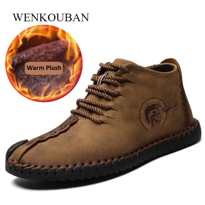 

2018 Male Leather Shoes Men Full Handtailor Vintage Sneakers Huarache Moccasins Non-slip Super Hot Flats Black Plus Sizes 46