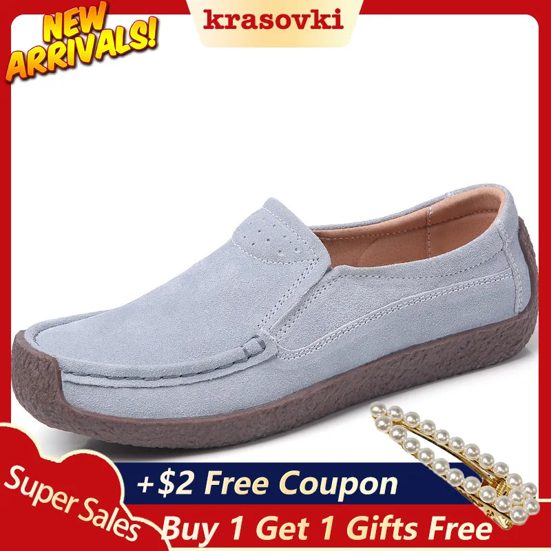 

Krasovki Loafers women Flats Suede Leather Soft Female Shoes Moccasins Slio on shoes For Ladies Spring Autumn Summer Dropship