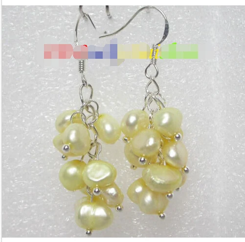 

Hot sell Noble- hot sell new - Grape baroque yellow pearls dangle earrings 925ss hookNoble style Natural Fine jewe fast SHIPPING