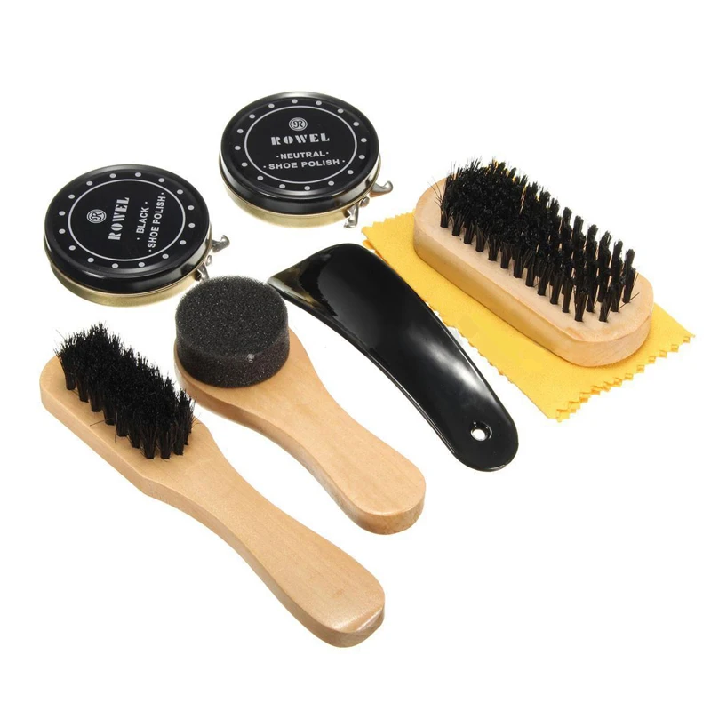 JX-LCLYL 7 in 1 Travel Case Black & Neutral Shoe Shine Polish Brushes Cleaning Set Kit 6