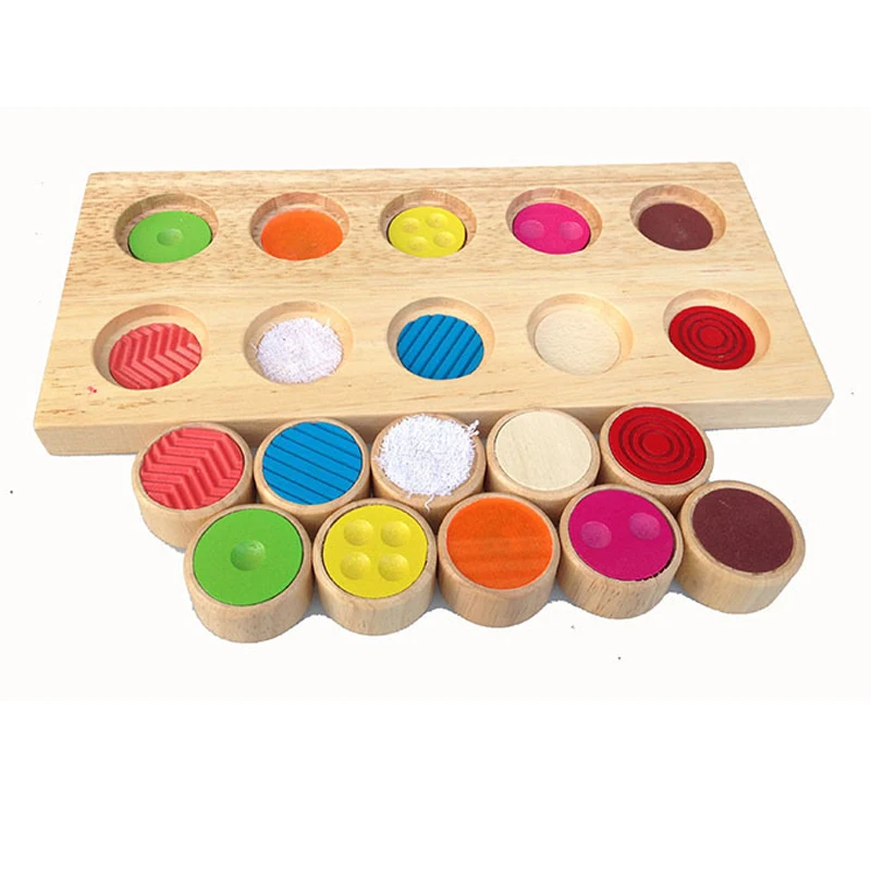 Montessori Toys Children Early Educational Learning  Wooden Toy Texture Matching Cylinders Board Preschool Education Gifts