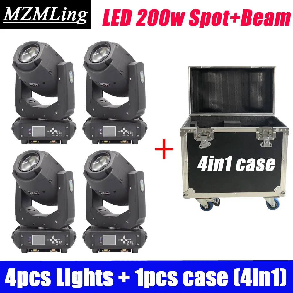 

4PCS Lights + 1PCS Flight Case Led 200w 2in1 RGBW Beam/Spot Light DMX512 Moving Head Light DJ /Bar /Party /Show /Stage Light
