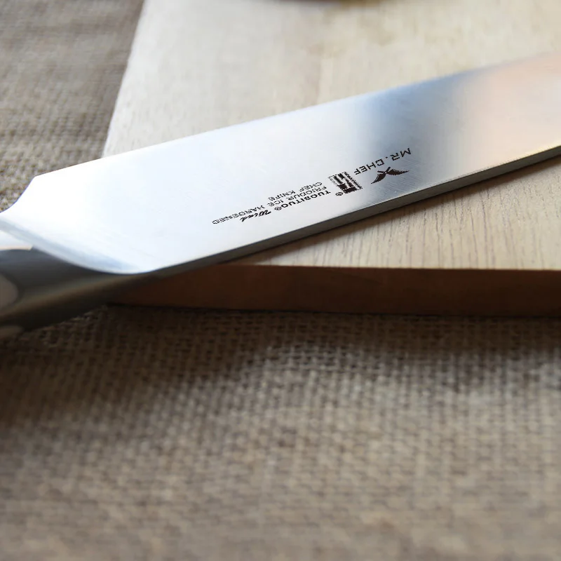 Профессиональный 8 дюймов шеф-повара Ножи Пособия по немецкому языку Нержавеющая сталь X50 высокое качество машина для нарезания замороженного мяса резак острое лезвие Пособия по кулинарии ножей ABS ручкой