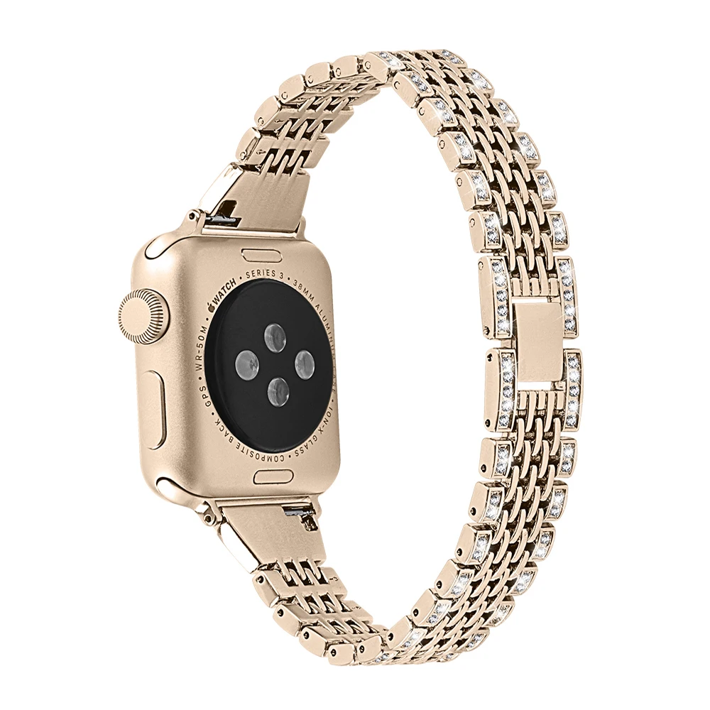 Алмазный ремешок для Apple Watch Band 42 мм 40 мм из нержавеющей стали сменный Браслет для Apple Watch 38 мм 44 мм Серия 1 2 3 4 5 - Цвет ремешка: Vintage gold