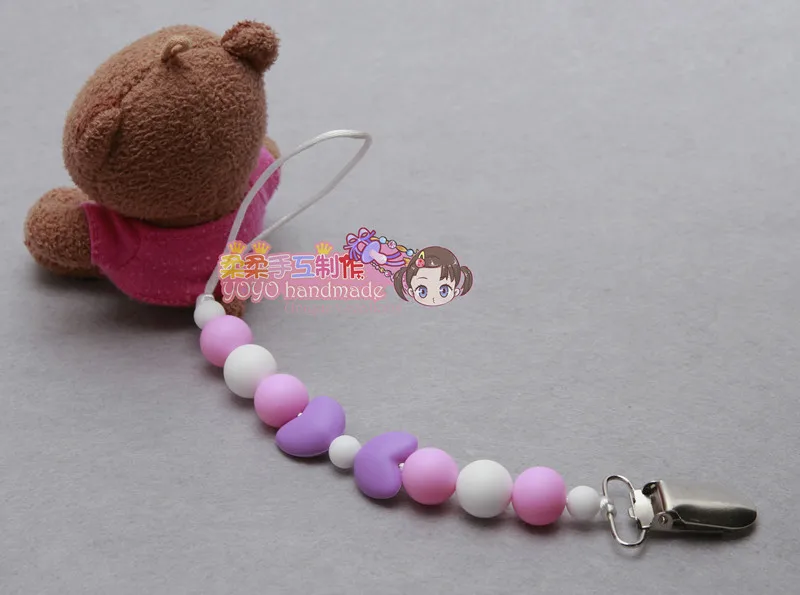 Safe food grade silicone Teether pacifier clip colorful sweet heart